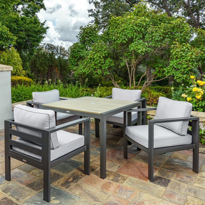Lakeview 4 - Person Patio Dining Set with Square Table , Cushions Included, Gray