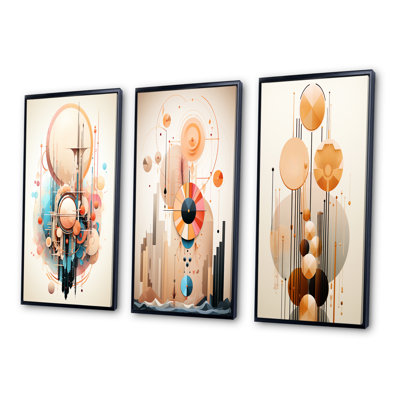 «Glorious Elegance Nouveau Abstract Geometric II», 3 pièces sur toile