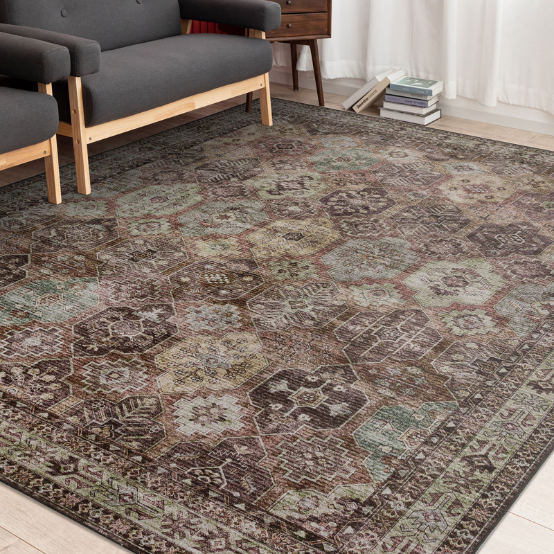Brown/Earth BAOLA Vintage Distressed Tribal Pattern Design Area Rugs for Living Room Bedroom Dining Area, Rectangle 4' x 6'