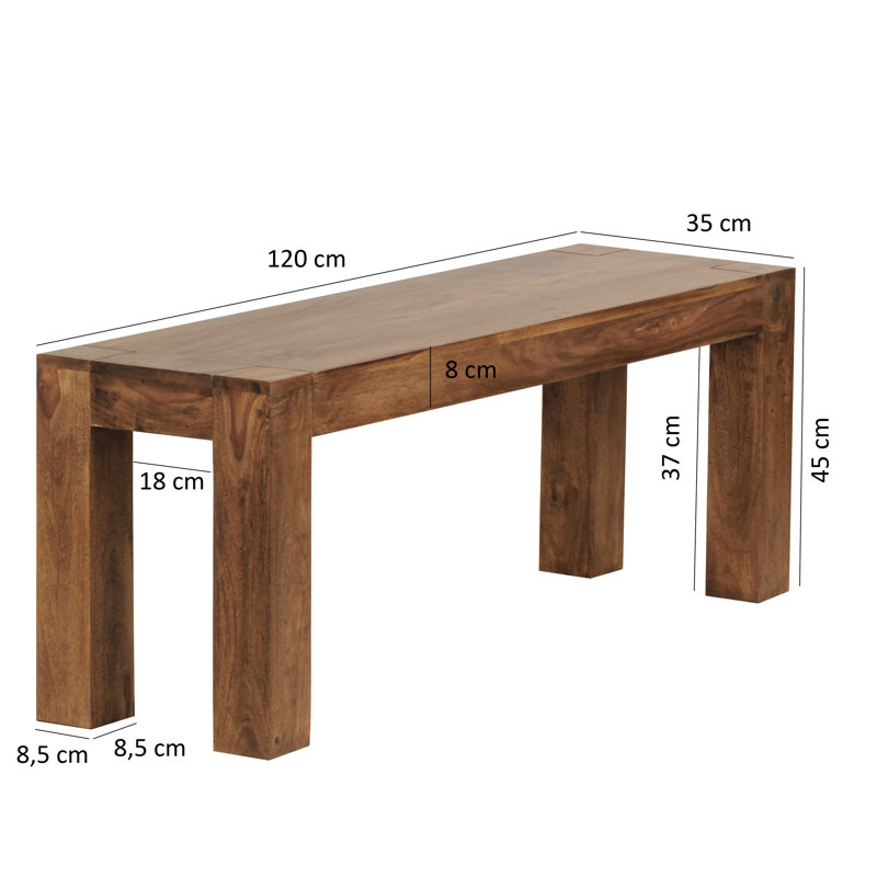 Warrenville Solid Wood Bench, 45cm H x 120cm W x 35cm D, Sheesham