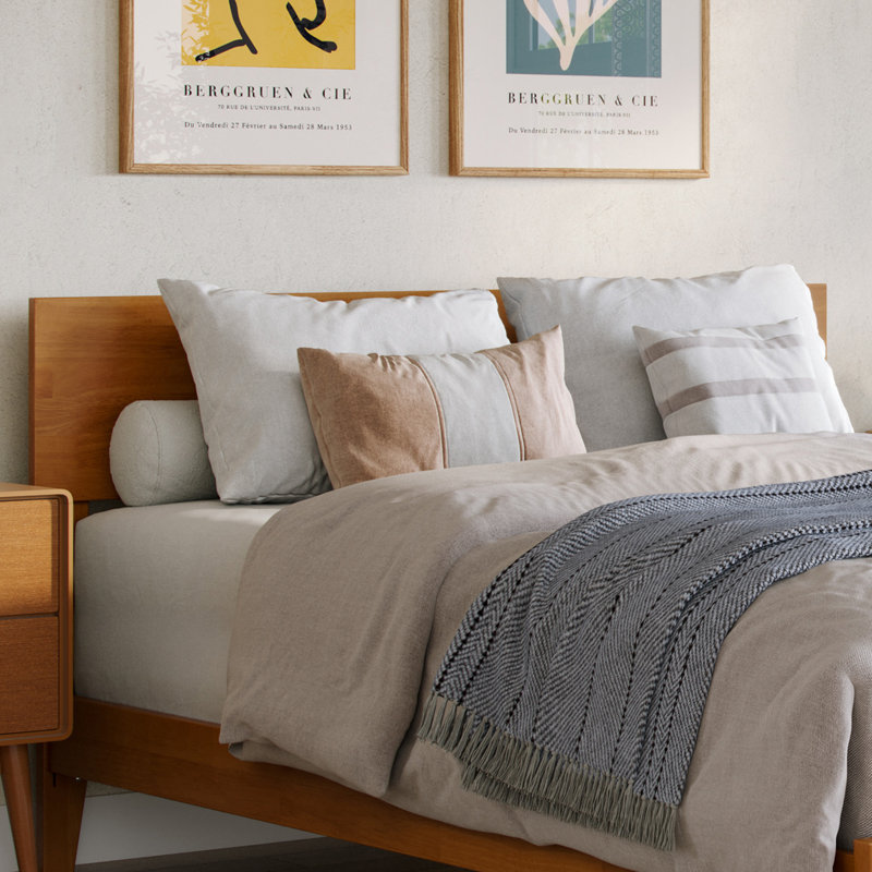 Lit plateforme en bois massif Orlando, Double, Light Toffee