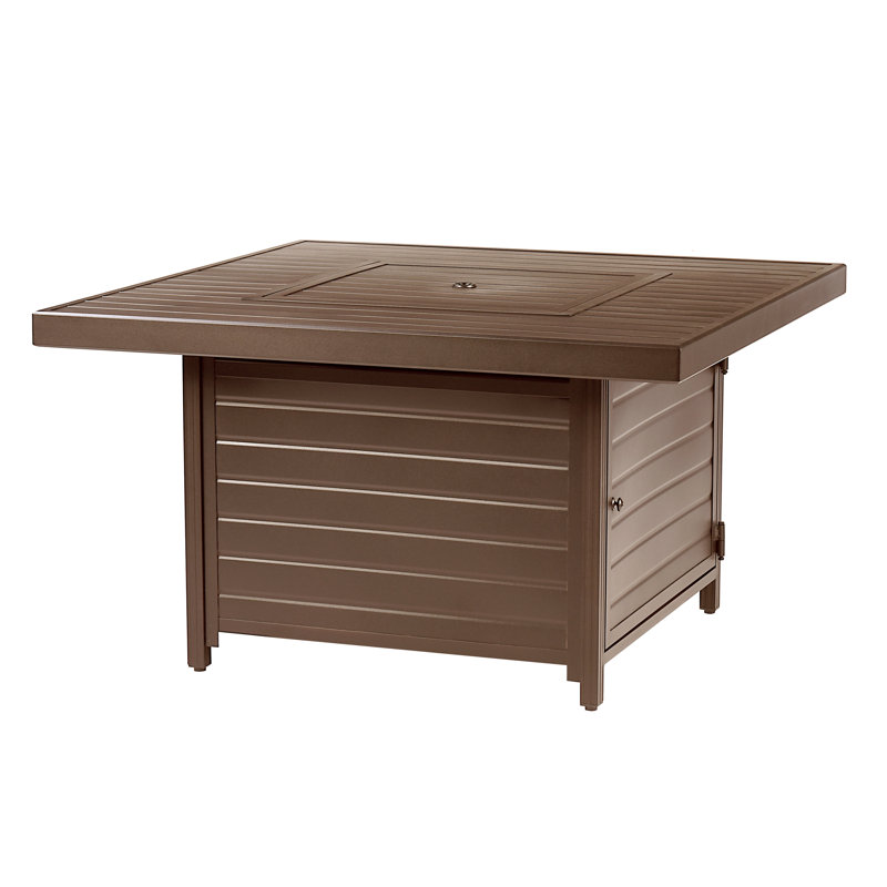 Margrett Square Aluminum Propane Smokeless Fire Pit Table with Hidden Fuel Tank, Brown