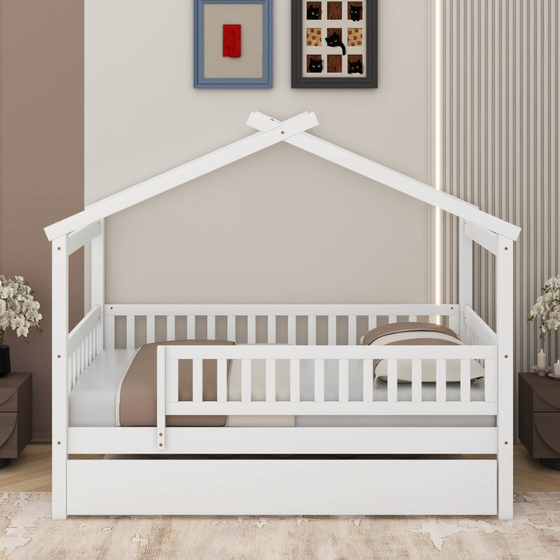 Lit simple en bois avec lit gigogne, Lit simple, Blanc