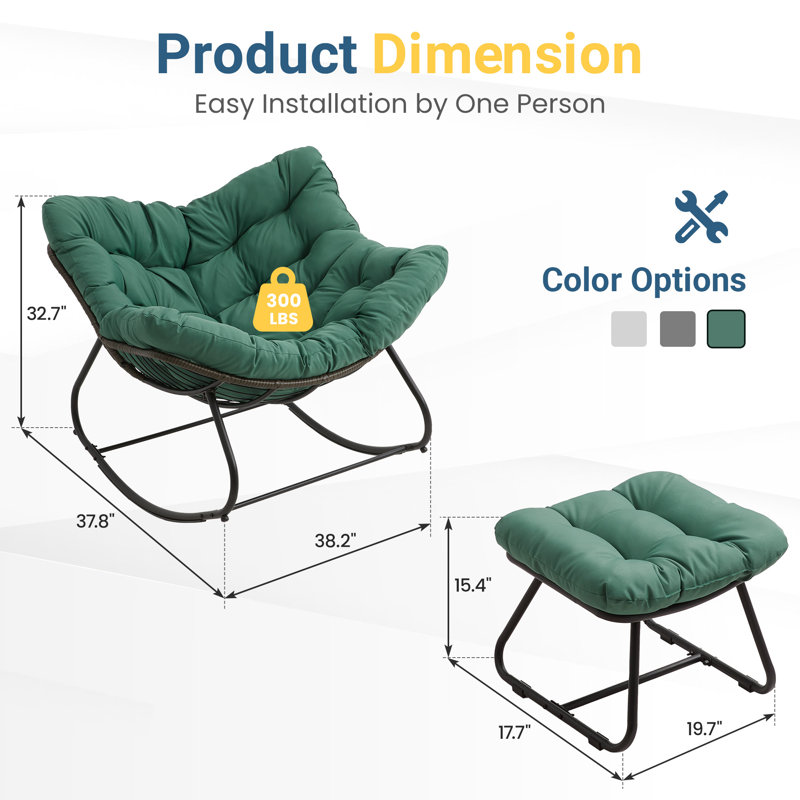Chaise berçante de patio avec repose-pieds, Vert