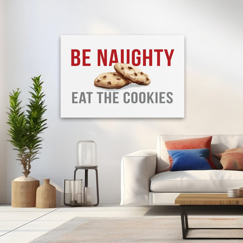 Père Noël, arrêtez-vous ici - art contemporain «Be Naughty Eat The Cookies», message humoristique de biscuits aux brisures de chocolat