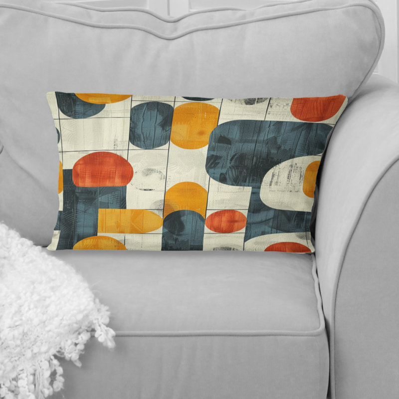 Orange  Midcentury Shapes II - Midcentury Lumbar Pillow
