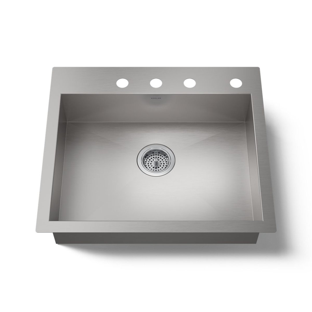 Vault 25" L x 22" W x 6-5/16" Single Bowl Dual-Mount Kitchen Sink with 4 Faucet Holes Kohler