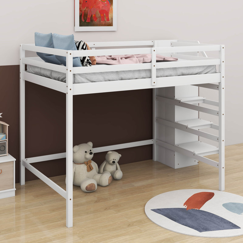 Full Size Loft Bed With Wardrobe, White