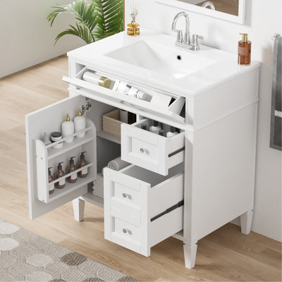 30'' Bathroom Vanity with Top Sink, Modern Bathroom Storage Cabinet with 2 Drawers and a Tip-out Drawer, Single Sink Bathroom Vanity