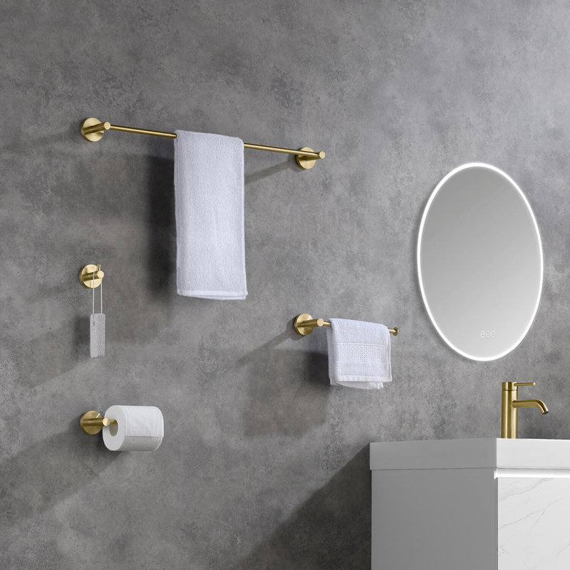 Circular 4 - Piece Bathroom Hardware Set, Brush Gold