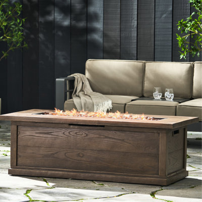 Foyer 50 000 au propane, 56 po. Esthétique brune semblable au bois. Foyer en béton léger, sans assemblage, pour améliorer votre temps de loisirs en plein air 55,22 po x 19,52 po, propane. Motif de bois. Décorez la vie