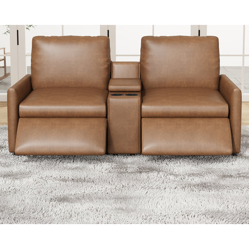 Latitude Run Power Recliner, Leather Loveseat Recliner Couch with Cup Holder& Charging Socket