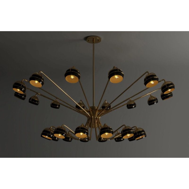 Lustre suspendu 14 lumières à intensité variable, Bronze, Noir, 76" Diameter x 27" Height