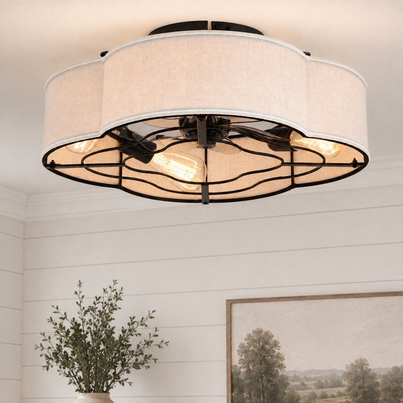 Ventilateur de plafond réversible de style ferme en tissu de 20 pouces avec trousse d'éclairage et télécommande