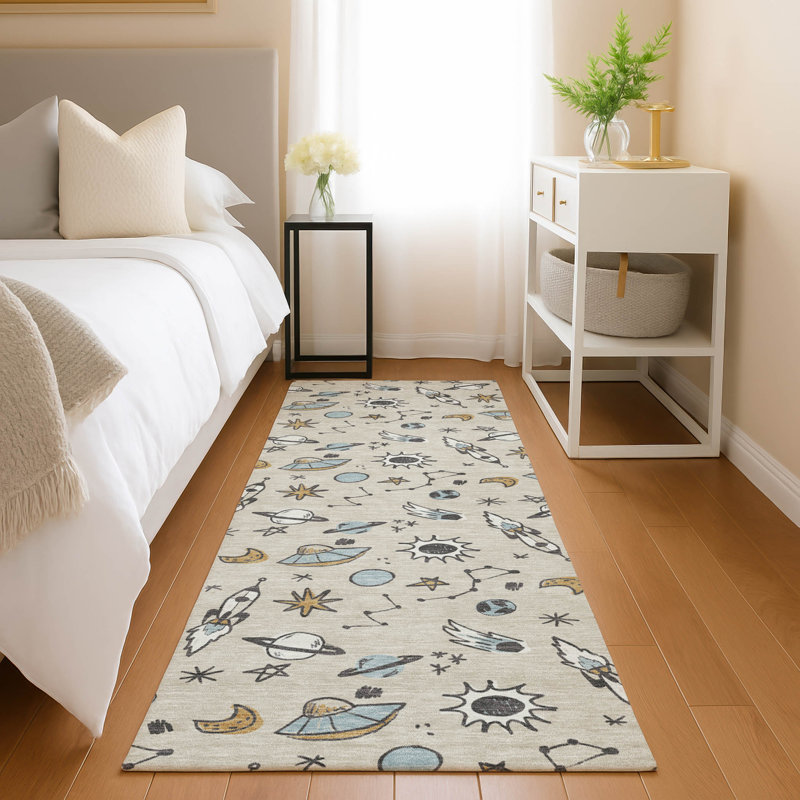 Machine Washable Indoor/Outdoor Chantille ACN2580 Kids Rug, 2'3" x 7'6" Runner, Beige