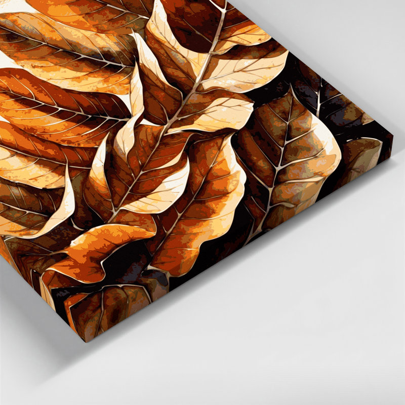 "Botanical Chestnut Leaves", art mural sur toile brune, H 12 po x l 12 po