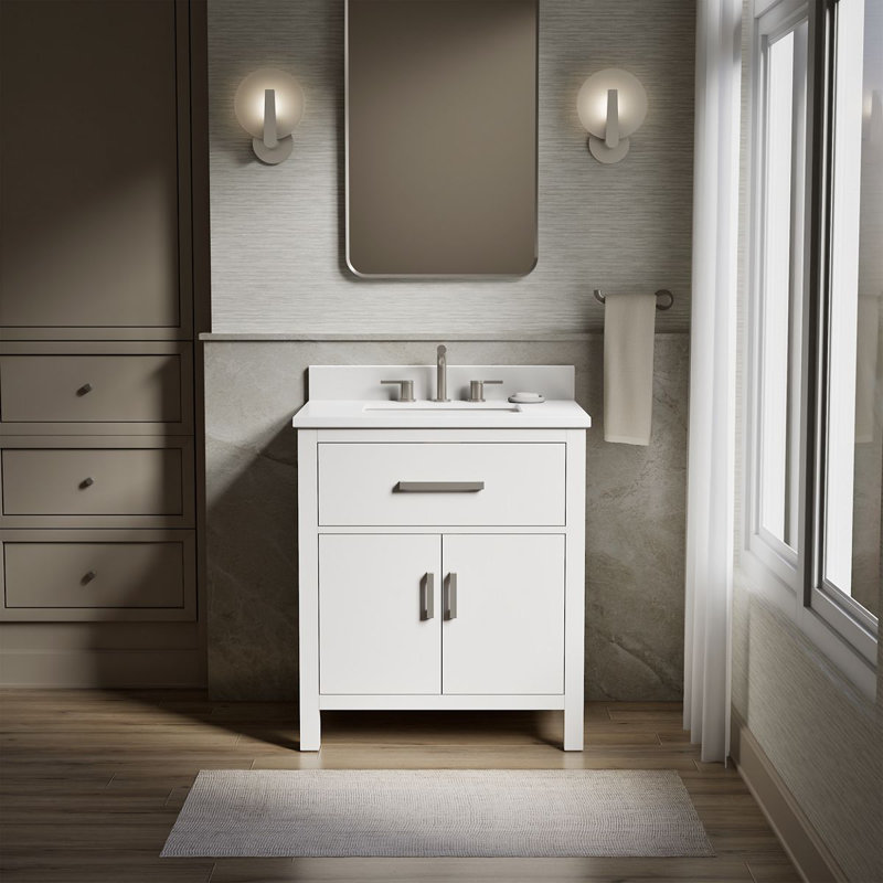 Kresla 30 In. Bathroom Vanity Cabinet With Sink And Quartz Top, White, Brushed Nickel