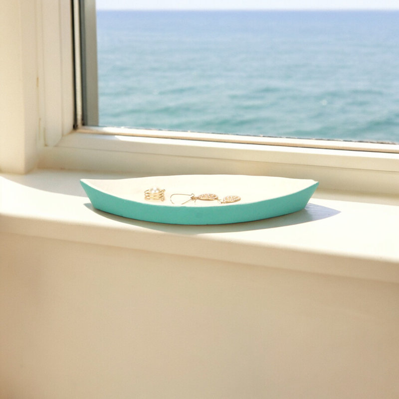 Saoirse Cast Iron Boat Dish, White/Blue