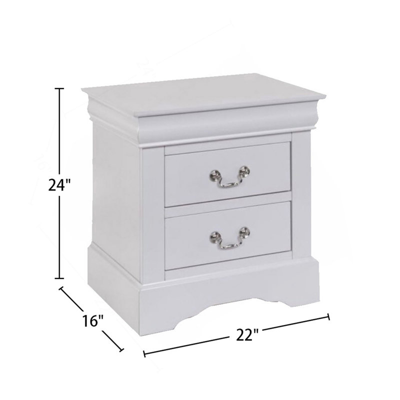 Table de chevet 2 tiroirs en pin massif au fini blanc