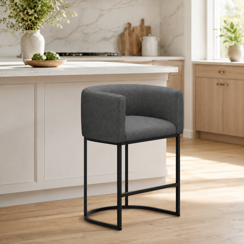 26" Upholstered Counter Height Bar Stool, Black, Dark Gray/Black Frame