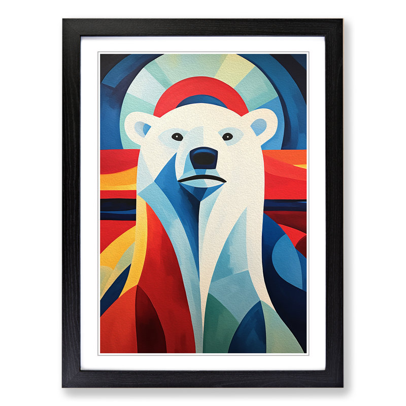 Polar Bear Constructivism - Single Picture Frame Print on Wood, Black Framed, 64cm H x 46cm W x 2cm D