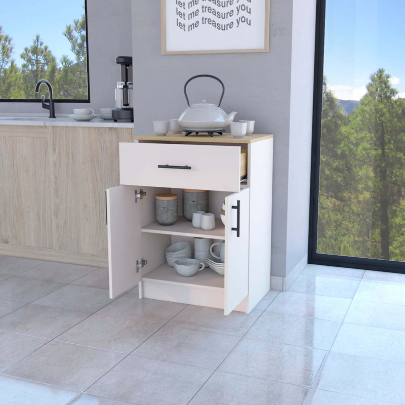 Garde-manger 2 portes ivoire et chêne naturel avec 1 tiroir