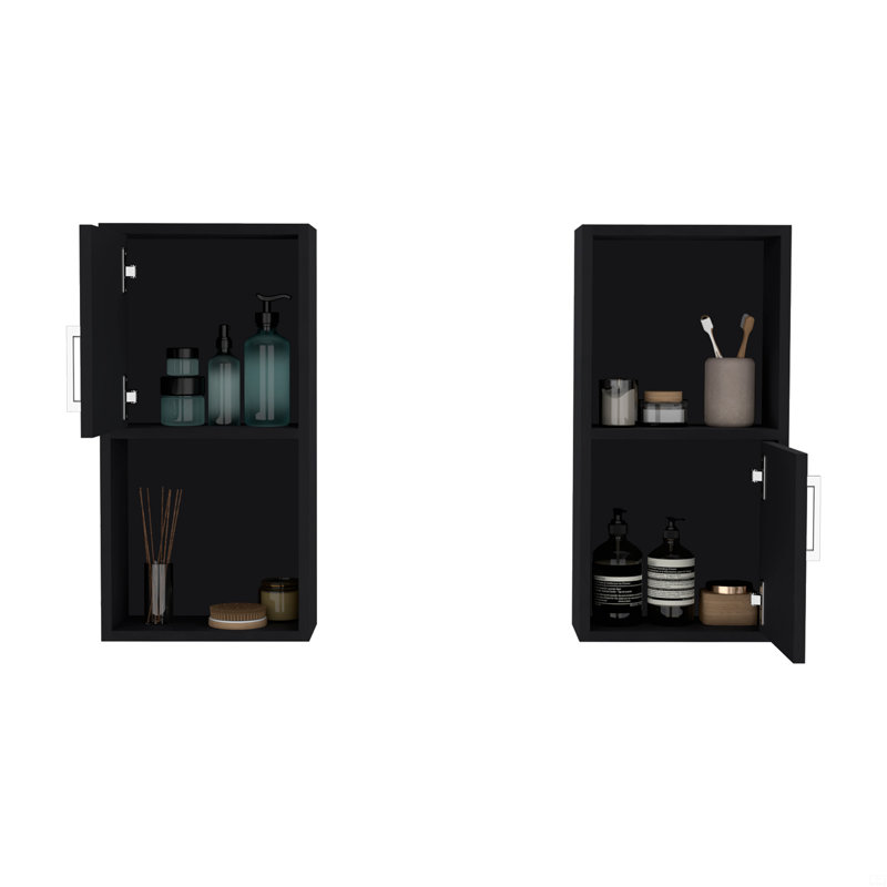 2-Pc Wall-Mounted Bathroom Medicine Cabinet With Open And Closed Storage, Black