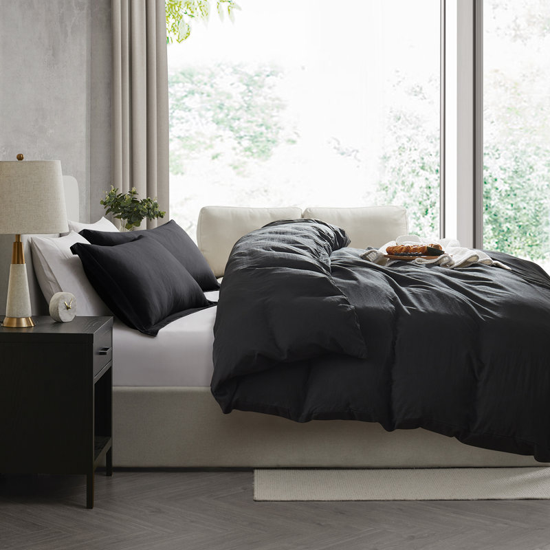 Ensemble de housse de couette prélavé, Noir, Housse de couette pour très grand lit et 2 très
