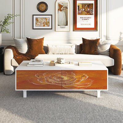 Table basse française avec rangement peint rétro