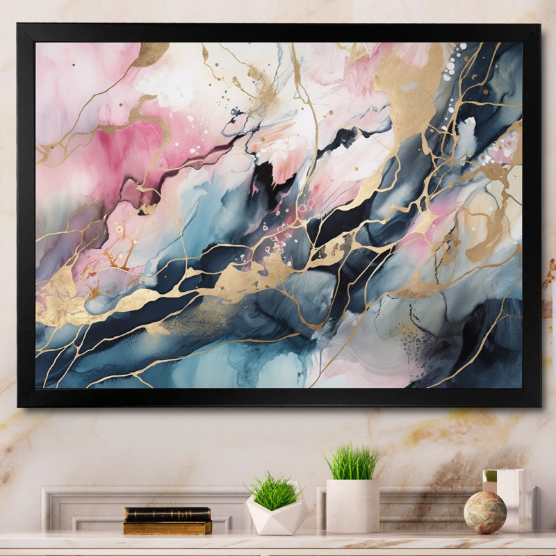 Exploring the Depths of Blue Geode I - Print, Black Single Picture Framed, 34" H x 44" W x 1.5" D