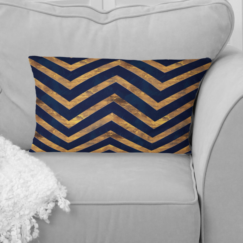 Coussin Chevron Harmony II - Glam, Bleu / doré