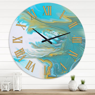 Marble Landscape in White Blue and Gold - Modern wall clock