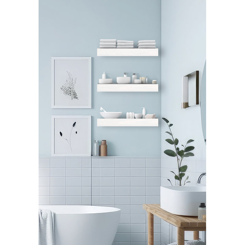 3 Piece Oak Floating Shelf, 3" H x 17" W x 6" D