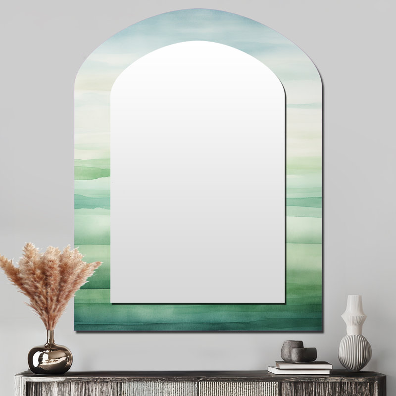Minimalism Harmonic Horizon Landscape III - Minimalism Arch Large Mirror, Modern Asymmetrical Unique Wall Mirror Decor, Printed Metal Art