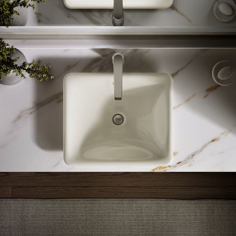 Iron Plains Metal Rectangular Vessel Bathroom Sink with Overflow, Biscuit