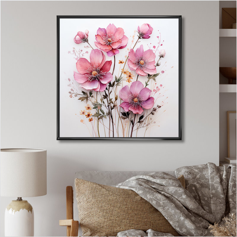 Art mural sur toile rose, H 36 po x l 36 po x P 1,5 po, Cadre flottant noir
