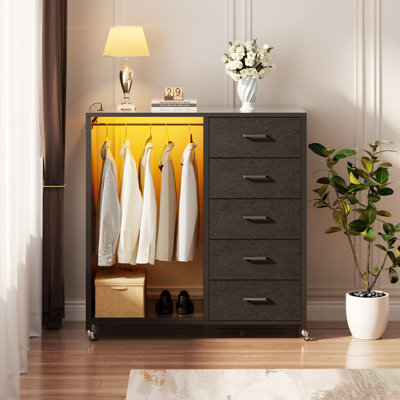 Gourley 5 Drawer LED Dresser with Mirror and Charging Station