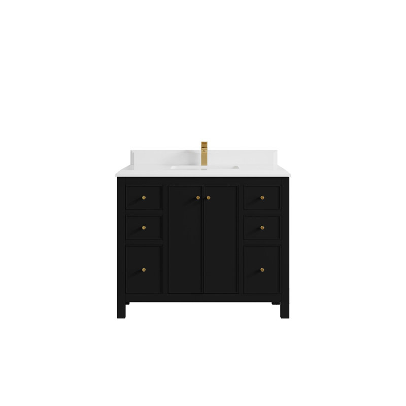 Meuble-lavabo simple 42 po avec plateau en quartz Chicago, Blanc