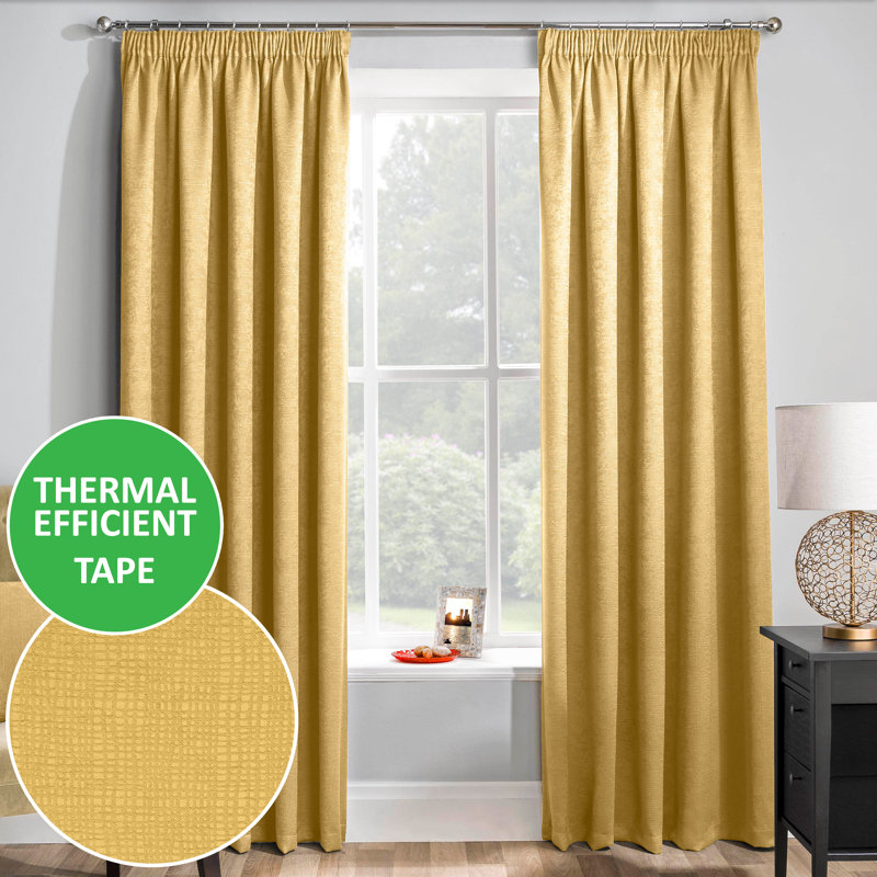 Armington Pencil Pleat Light Reducing Thermal Curtain, 168cm Width x 229cm Drop, Ochre