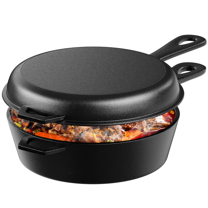 Faitout en fonte 2 en 1 Pirecart, avec poêle et couvercle - marmite de 2,9 pte + poêle à frire de 1,27 pte