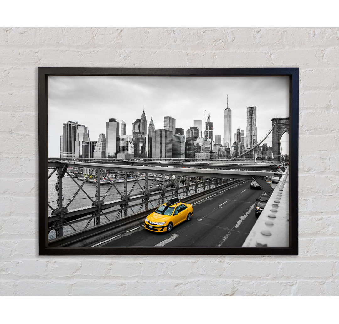 Gelbes Taxi auf der Brooklyn Bridge - Einzelne Bilderrahmen Kunstdrucke auf Leinwand