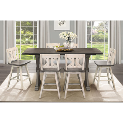 2 sièges pivotants blancs de hauteur comptoir Bottomley, bois d'hévéa massif, chaises de salle à manger divisées et rustiques, mobilier de 250 lb, capacité de rotation de 360 degrés, capacité
