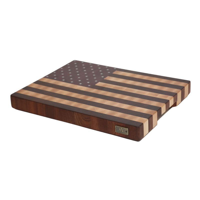 Planche à découper en forme de drapeau américain en érable / acajou / cœur mauve, 16 x 23 x 2