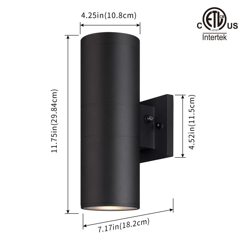 Lanterne murale d'extérieur 11,97 po H noir mat avec crépuscule à l'aube Rambert, 11.75" H x 4.53" W x 6.22" D, Set of 2