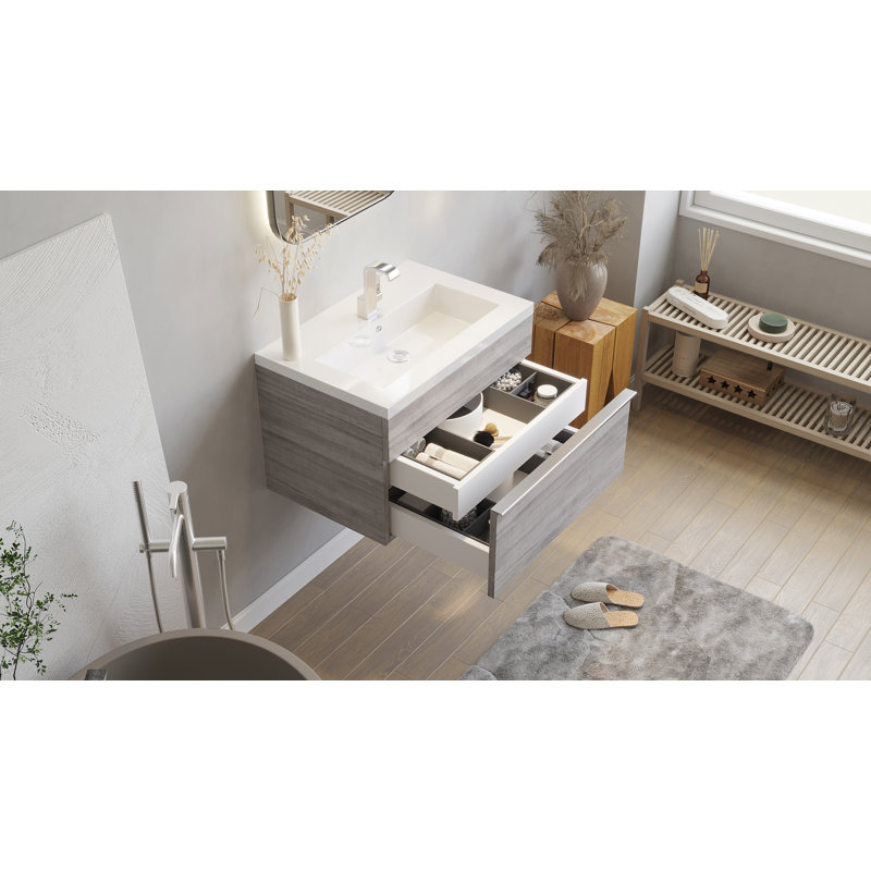 Ensemble de meuble-lavabo mural simple 24 po avec plateau en marbre Arlie, Soho