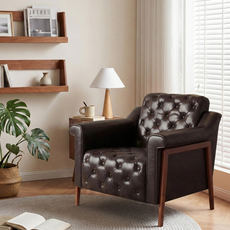 Pu Leather Modern Accent Chair,Armchair For Reading, Living Room, Bedroom, Office, Waiting Room, Brown