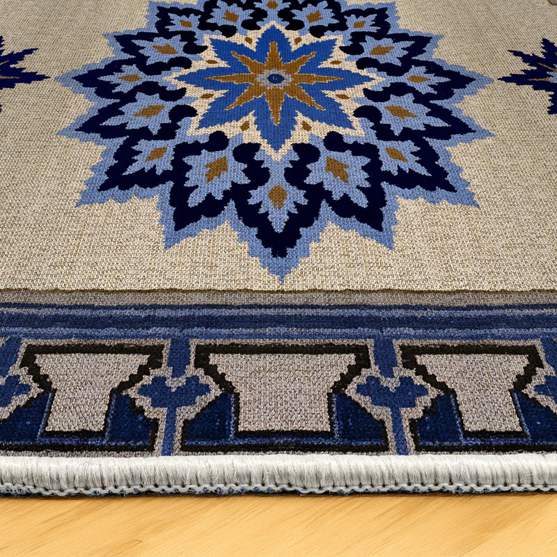 Lila Collection Digital Print Cotton-Polyester Navy Floral Rug, Rectangle 4' x 5'