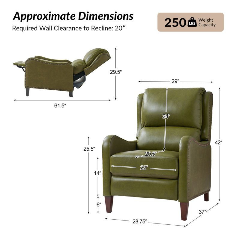 Neliyah 28.75" Wide Genuine Leather Manual Recliner(Set of 2), Olive