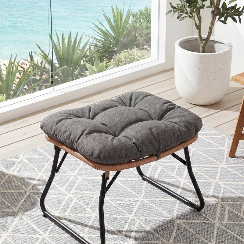 Repose-pieds d'extérieur avec coussin Kacyn, Gris, 1