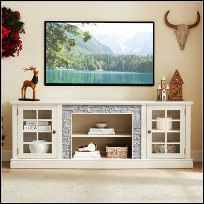 70-Inch Modern TV Stand with 2-Door Storage, Faux Stone Media Console for Enhanced Living Room Entertainment